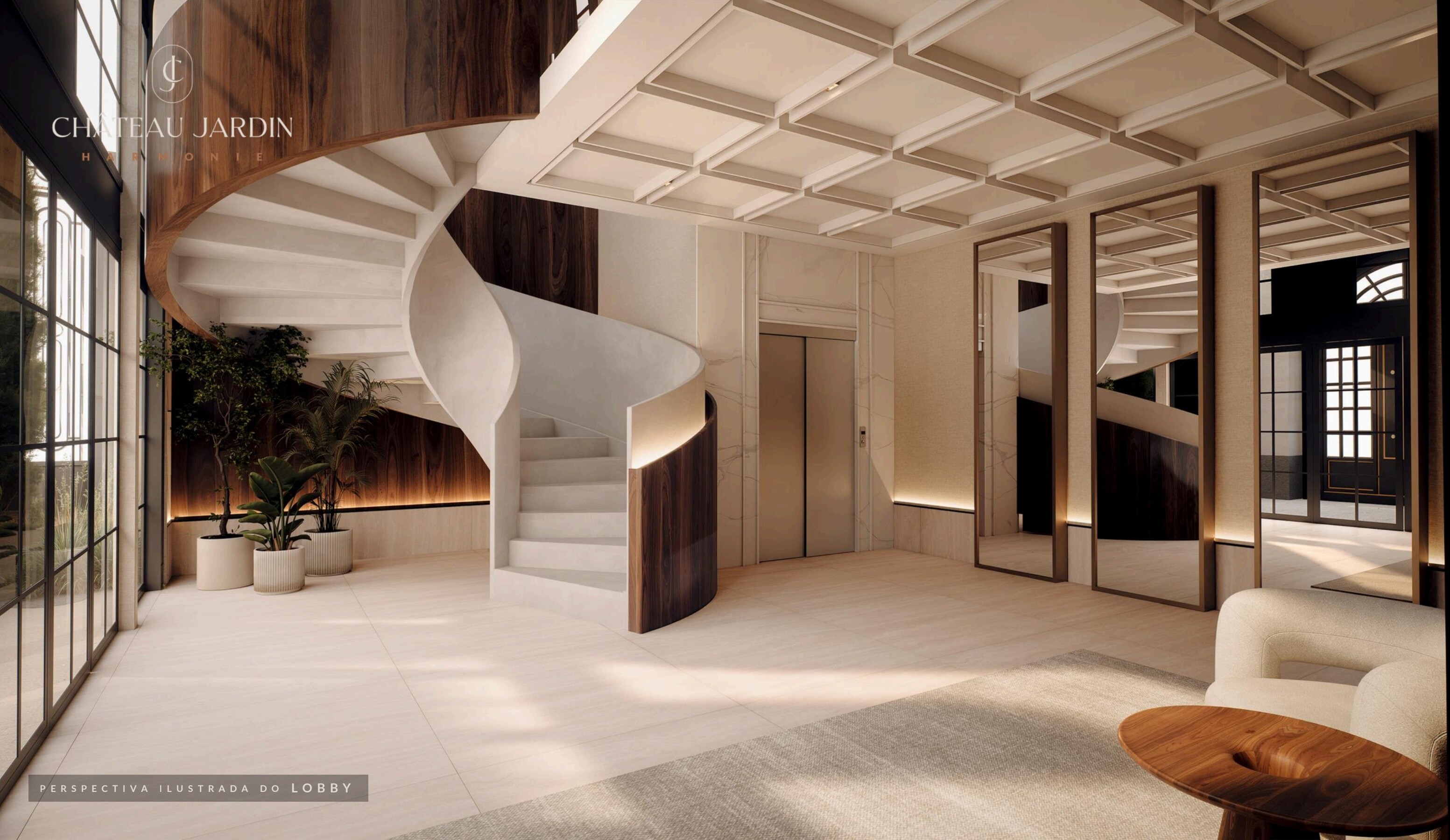 Lobby com escada espiral